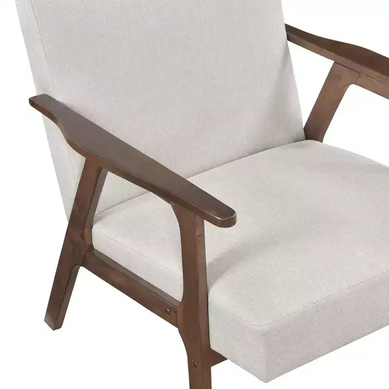 Fauteuil d'appoint rembourré en tissu avec cadre en hévéa de style milieu de siècle