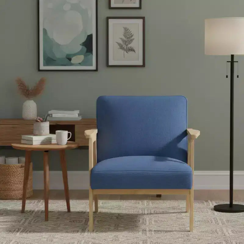 Fauteuil d'appoint rembourré en tissu avec cadre en hévéa de style milieu de siècle