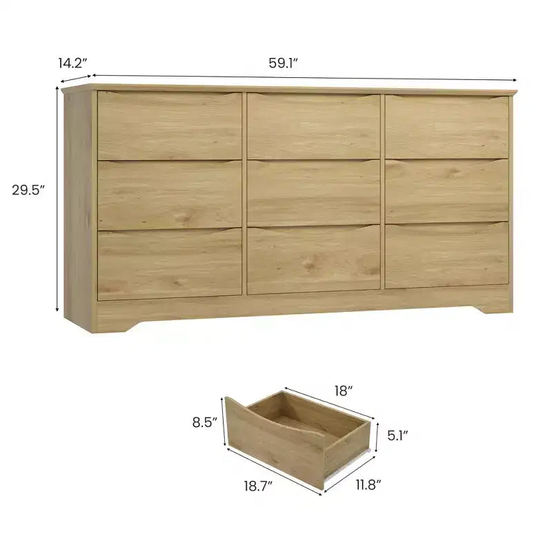 Coiffeuse moderne en bois à neuf tiroirs avec grand espace de rangement