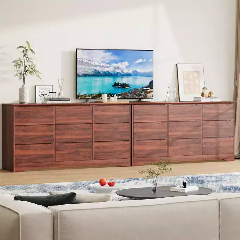 Coiffeuse moderne en bois à neuf tiroirs avec grand espace de rangement