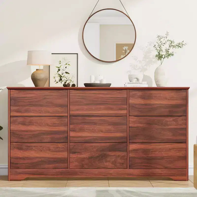 Coiffeuse moderne en bois à neuf tiroirs avec grand espace de rangement