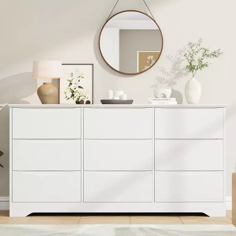 Coiffeuse moderne en bois à neuf tiroirs avec grand espace de rangement