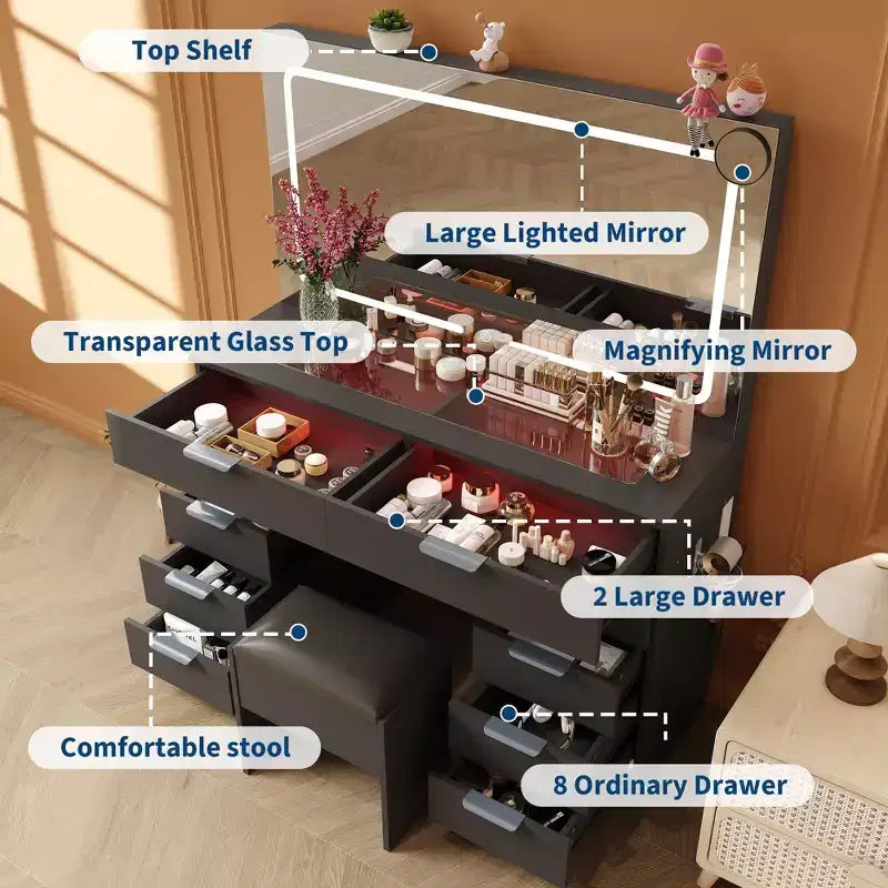 Miroir et coiffeuse à LED